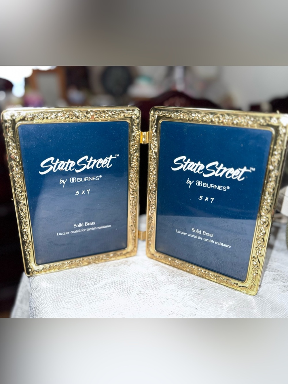 Burnes Of Boston Solid Brass Ornate Double Picture Frame